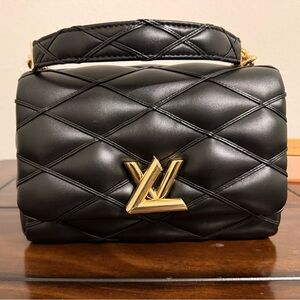 Louis Vuitton GO-14 MM Black Quilted Shoulder Bag with Gold LV Lock